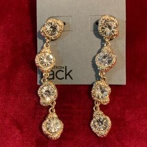 Nordstrom Rack Hammered Gold with Clear Rhinestone Tiered Drop Post Earrings NWT